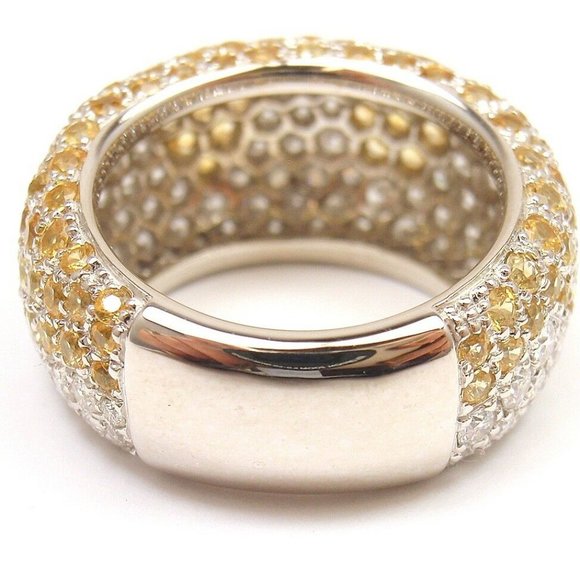 Authentic! Chopard 18k White Gold Yellow Sapphire Diamond Wave Wide Band Ring - Picture 8 of 12